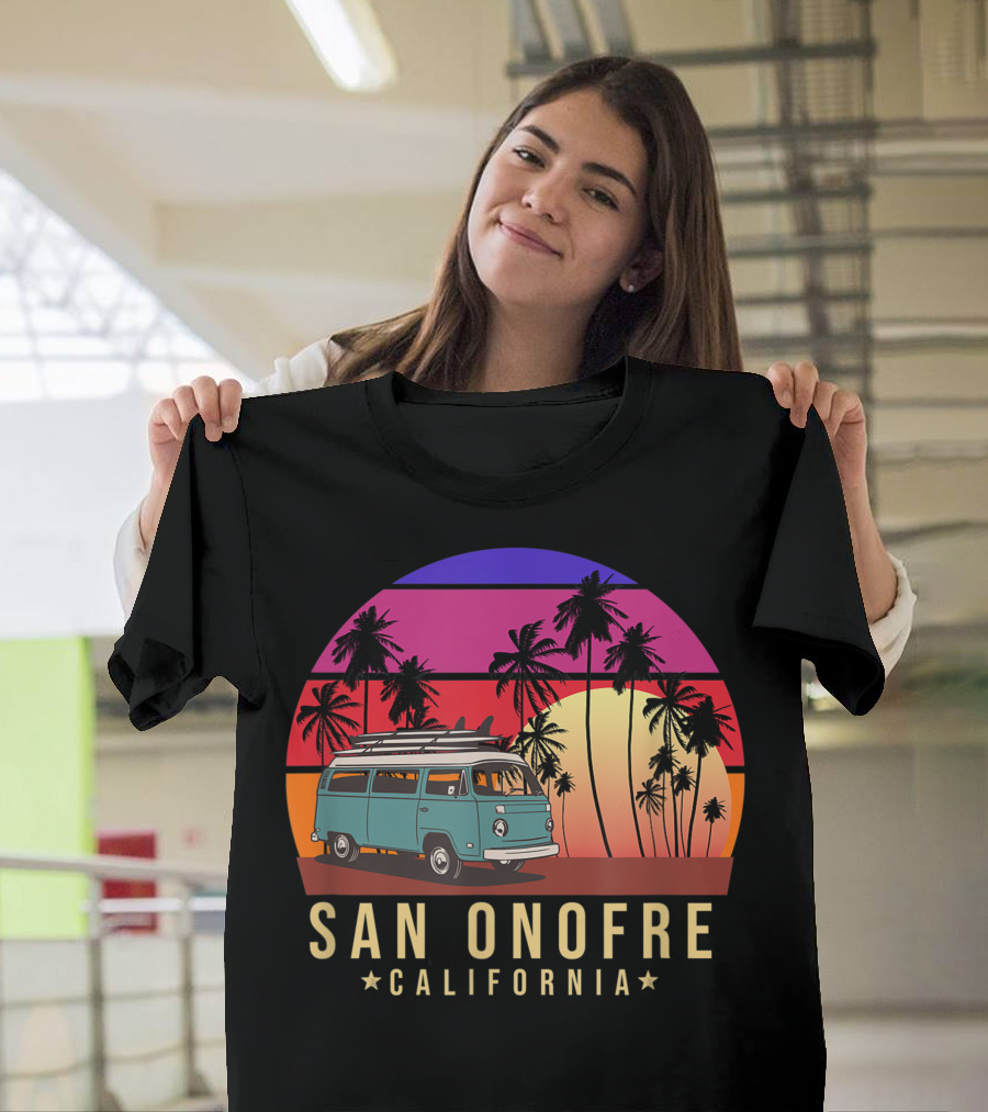 San Onofre California Vintage Surf Van Sunset Palms T-Shirt