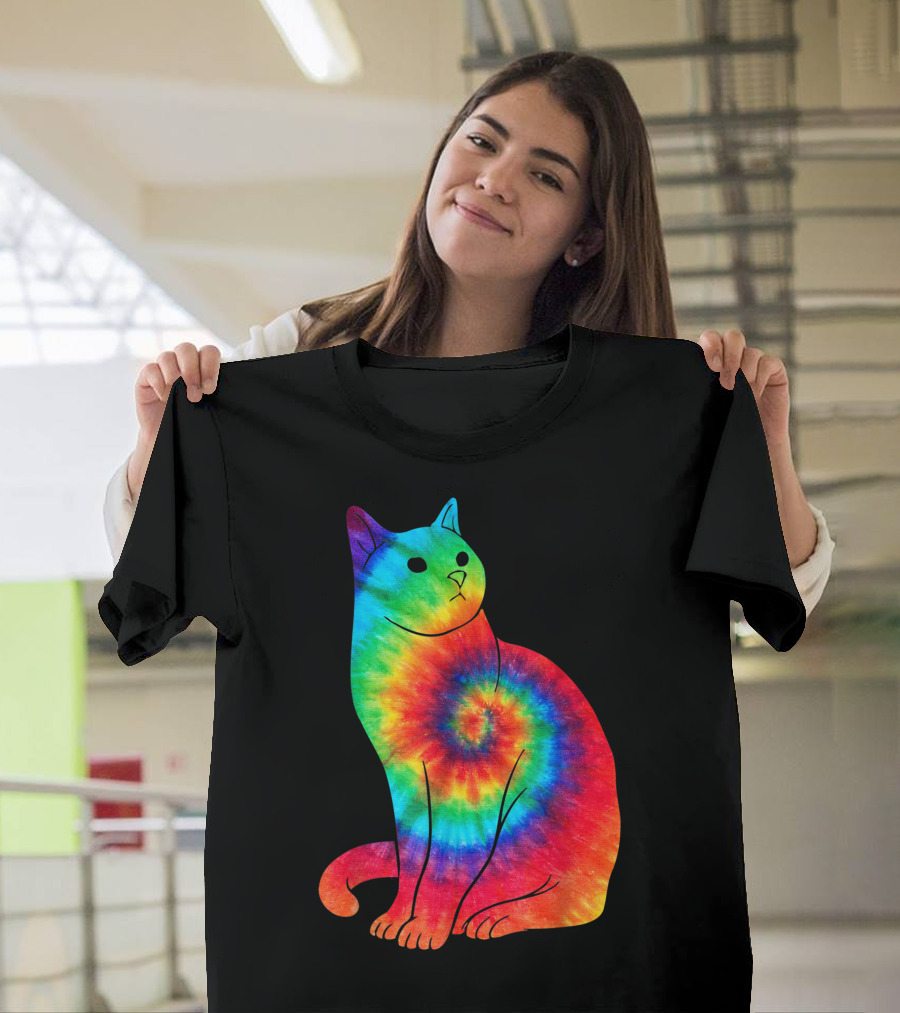 Cat Ocean Tie Dye Rainbow Hippie Costume Hippy Psychedelic Spiral 8L T-Shirt