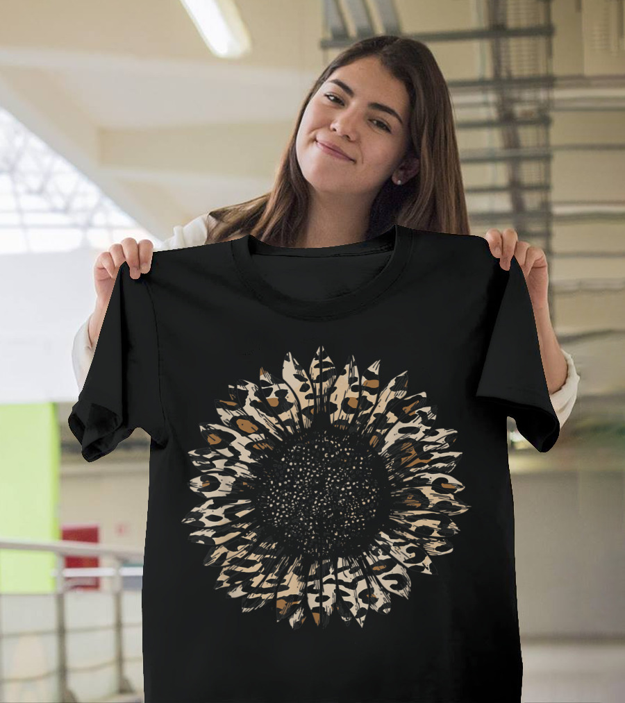 Cheetah Leopard Sunflower Hippie Wildflower Floral T-Shirt