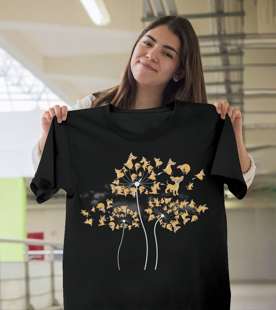 Chihuahua Dog Dandelion Flower Fly Chihuahua Floral T-Shirt