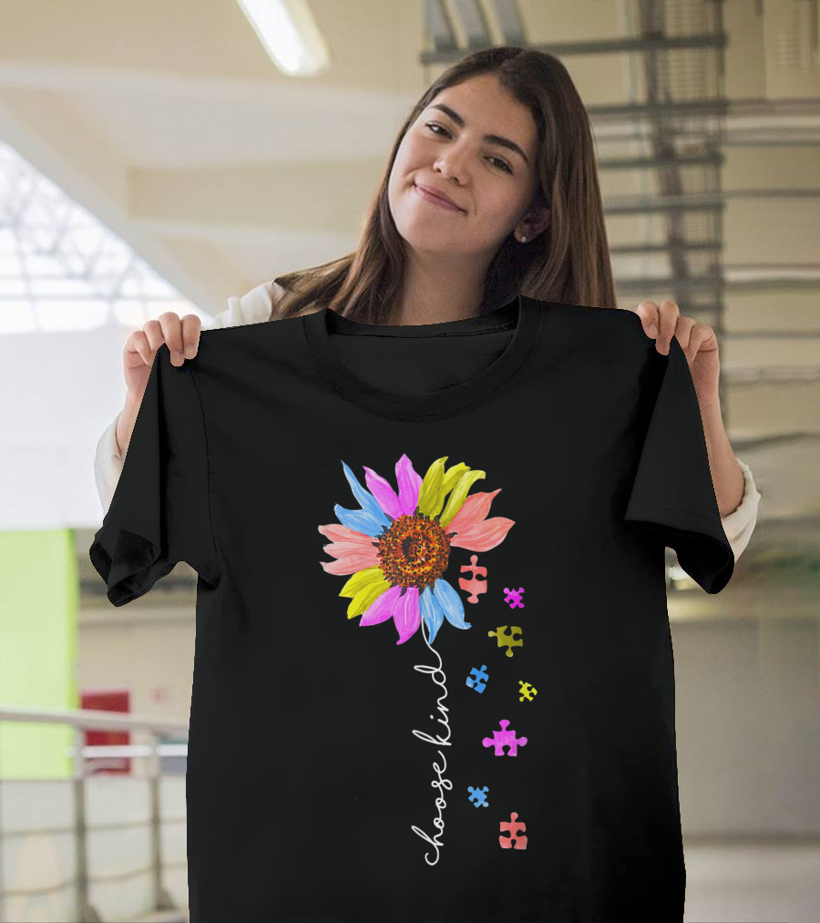 Choose Kind Sunflower Puzzle Autism Awareness T-Shirt