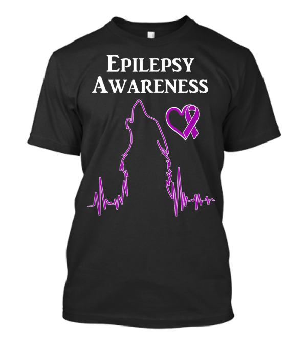 Epilepsy Awareness You Are Not A Lone Wolf Heart Ribbon Wolf EKG T-Shirt