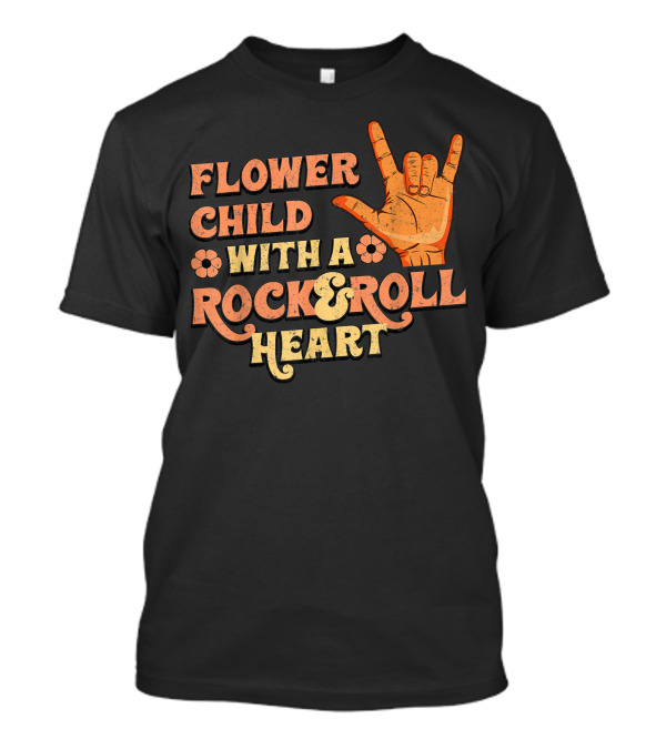 Flower Child With A Rock And Roll Heart Hand Sign Vintage 70s T-Shirt