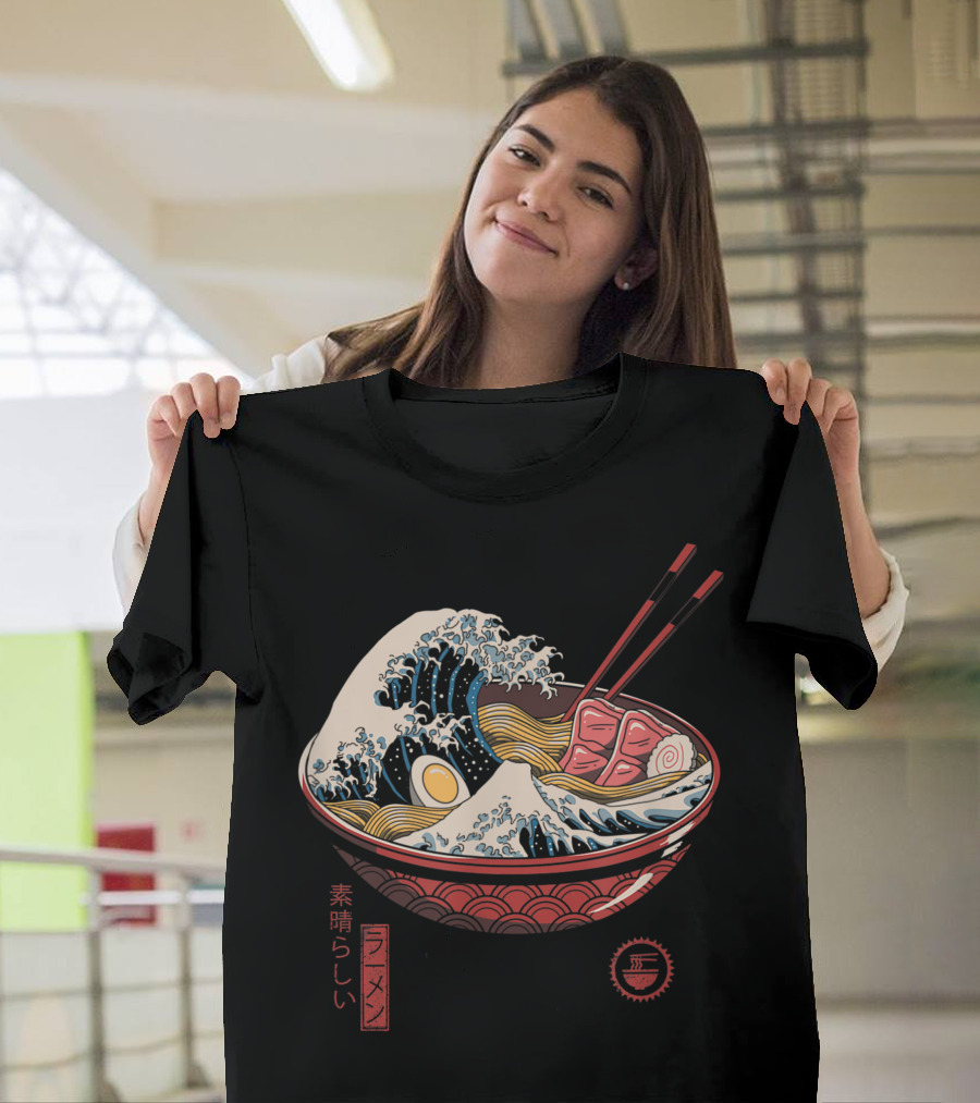 Great Ramen Wave Kanagawa Style Noodles Bowl Katsushika Hokusai Fusion T-Shirt