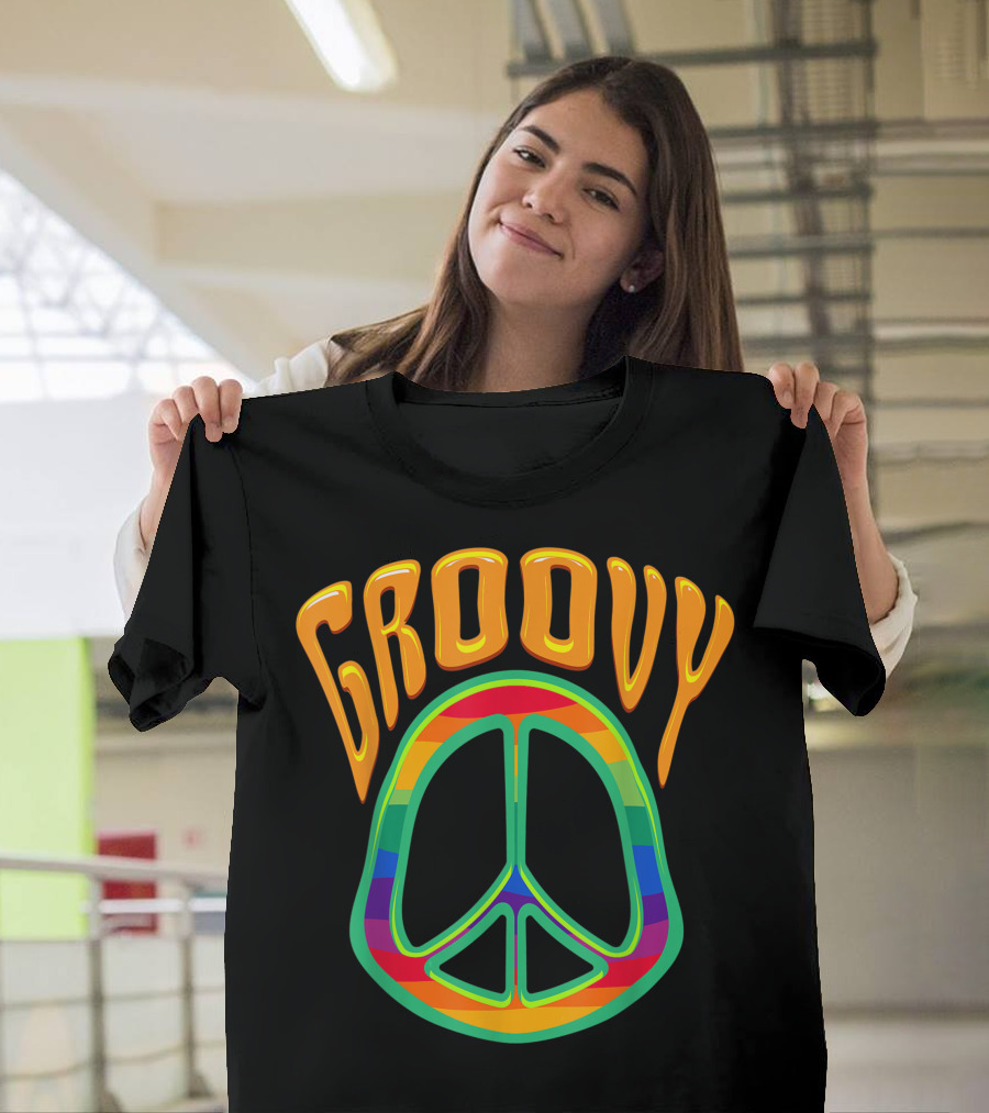 Groovy Rainbow Peace Sign Hippie 60s 70s Bohemian Love T-Shirt