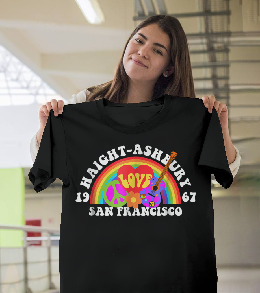 Haight-Ashbury San Francisco 1967 Summer of Love Peace Guitar Rainbow T-Shirt