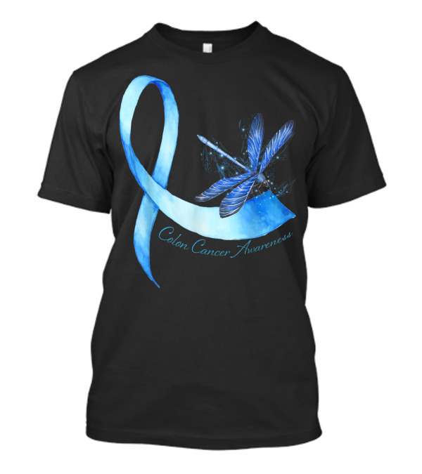Hippie Dragonfly Blue Ribbon Colon Cancer Awareness T-Shirt
