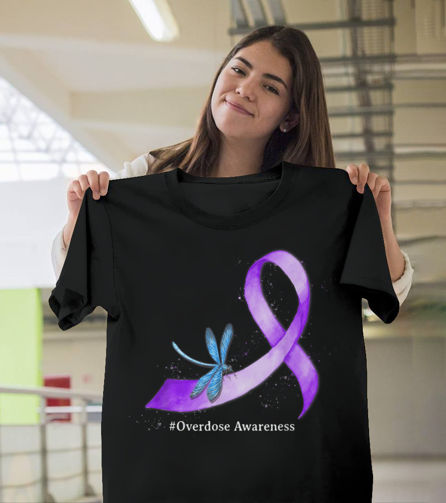 Hippie Dragonfly Purple Ribbon #Overdose Awareness 15 T-Shirt