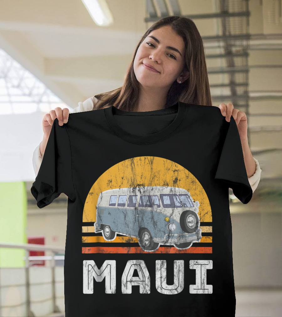 Maui Hawaii Vintage Van Retro Road Trip Adventure T-Shirt