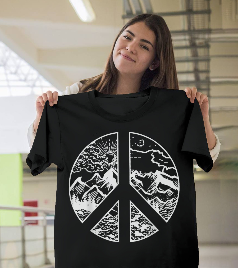 Peace Sign Mountain Adventure Nature Serenity T-Shirt