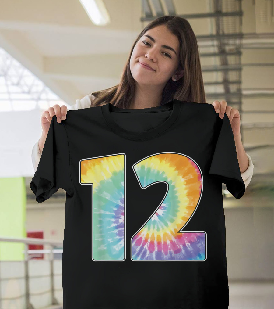 Number 12 Tie Dye Birthday or Team Spirit T-Shirt
