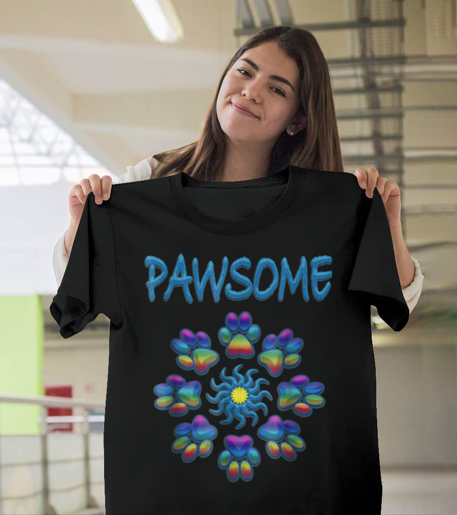Pawsome Tie Dye Hippie Rainbow Paws with Peace T-Shirt
