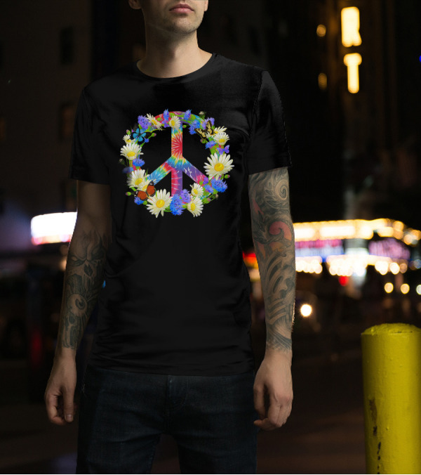 Peace In A World Where You Can Be Anything Be A Kind Tie-Dye Floral Peace Sign With Butterflies 3Z T-Shirt