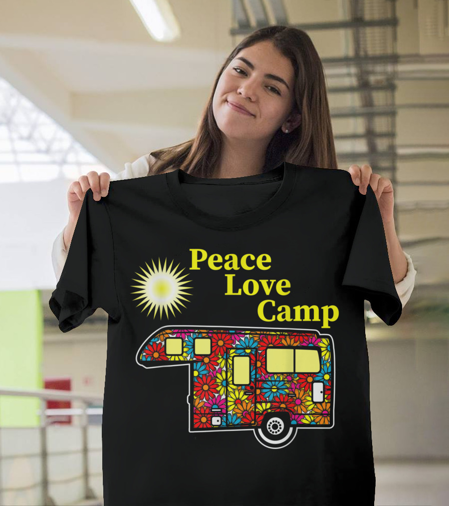 Peace Love Camp Vibrant Floral Camper Burst T-Shirt