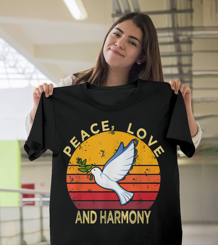 Peace Love and Harmony Dove of Peace Hippie T-Shirt