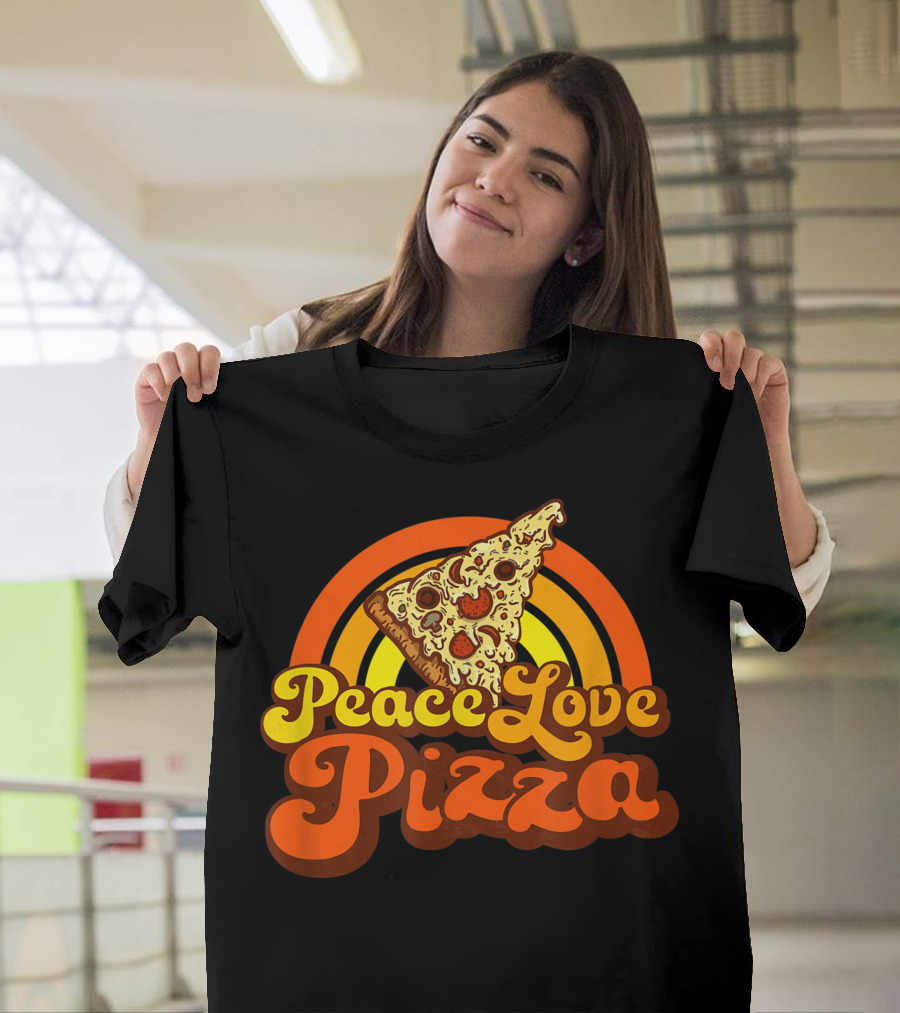 Peace Love Pizza Vintage Rainbow Pizza Slice T-Shirt