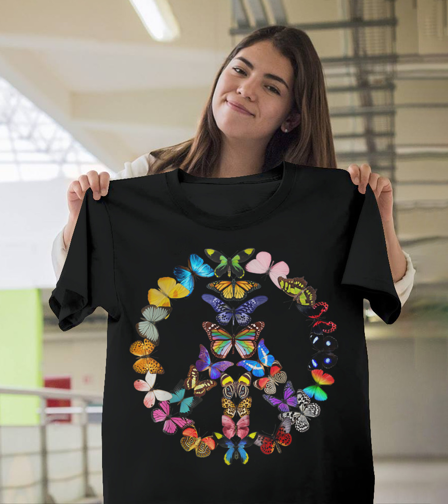 Peace Sign Butterflies 60s 70s Hippie T-Shirt