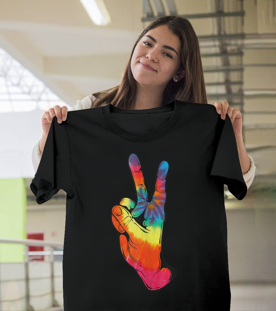 Peace Sign Tie Dye Hand Hippies Arts Christmas T-Shirt