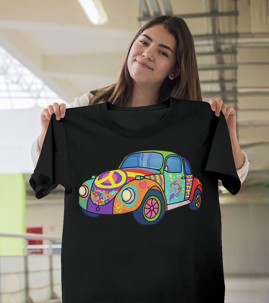 Peace Sign Rainbow Beetle Hippie Car Hippy Bug T-Shirt
