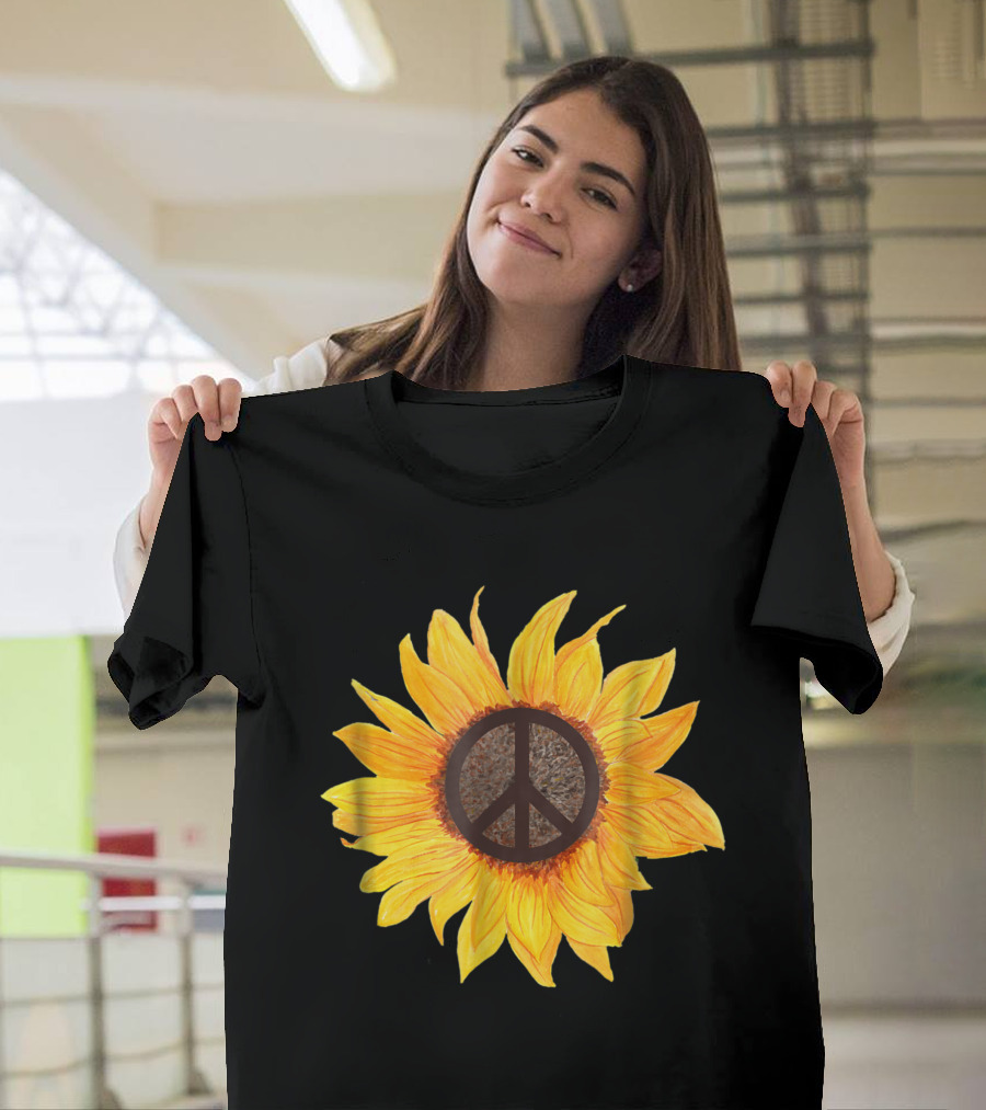 Peace Sunflower Hippy Boho Flower T-Shirt