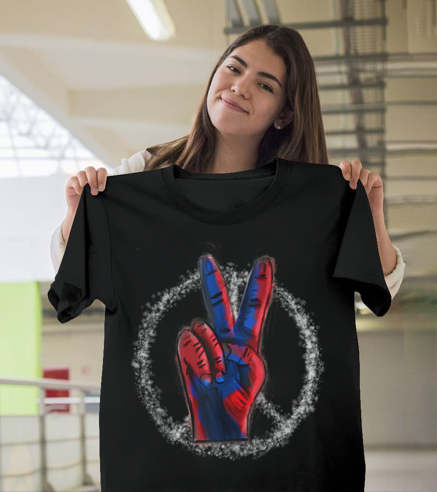 Peace Symbol Finger Sign Red White Blue Hippy Style E2 T-Shirt