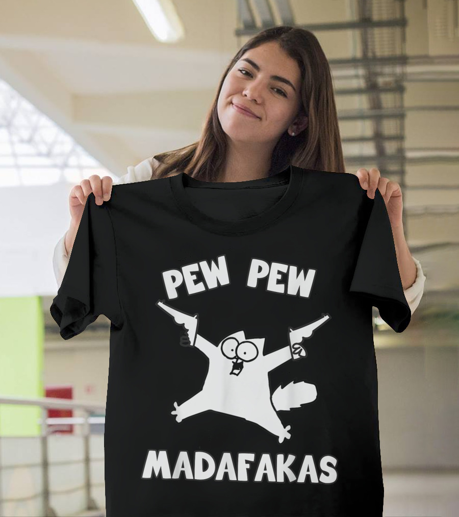 Pew Pew Madafakas Cat Funny Cartoon T-Shirt