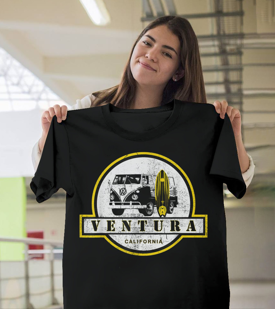 Ventura California Retro Hippie Van Surfboard Iconic Beach T-Shirt