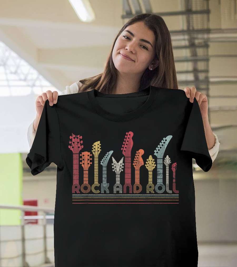 Rock And Roll Colorful Guitar Headstock Lineup T-Shirt