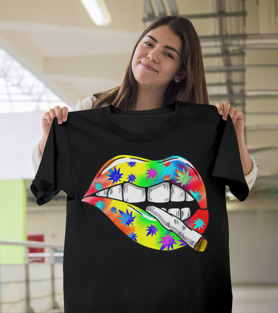 Hippie Tie Dye Lips Smoking Weed Trip 420 Stoner Zg T-Shirt