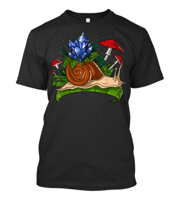 Snail Crystals Forest Nature Mushrooms Fungi Botany Fantasy Scene T-Shirt