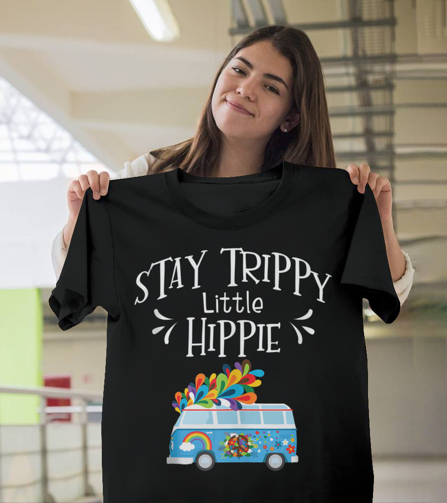 Stay Trippy Little Hippie 70s Van with Peace Love and Freedom Psychedelic T-Shirt