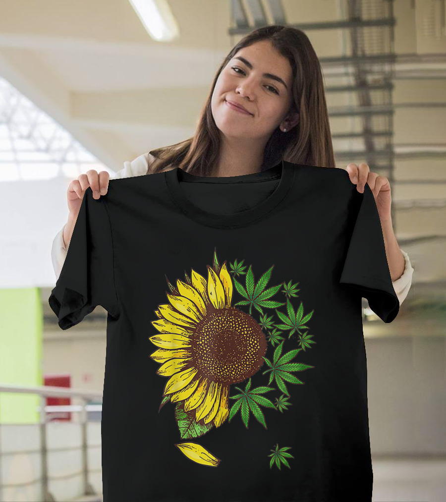 Sunflower Cannabis Weed Lovers Leaf Marijuana T-Shirt