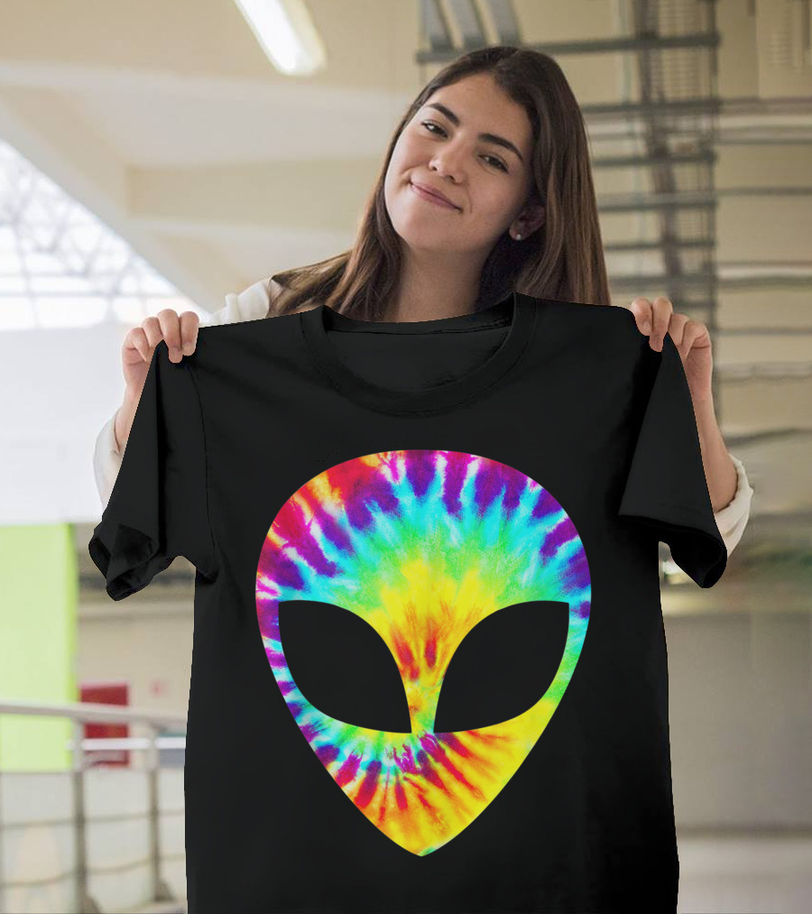 Tie Dye Alien Head Hippie Rave Trippy Psychedelic Cosmic Vibes T-Shirt