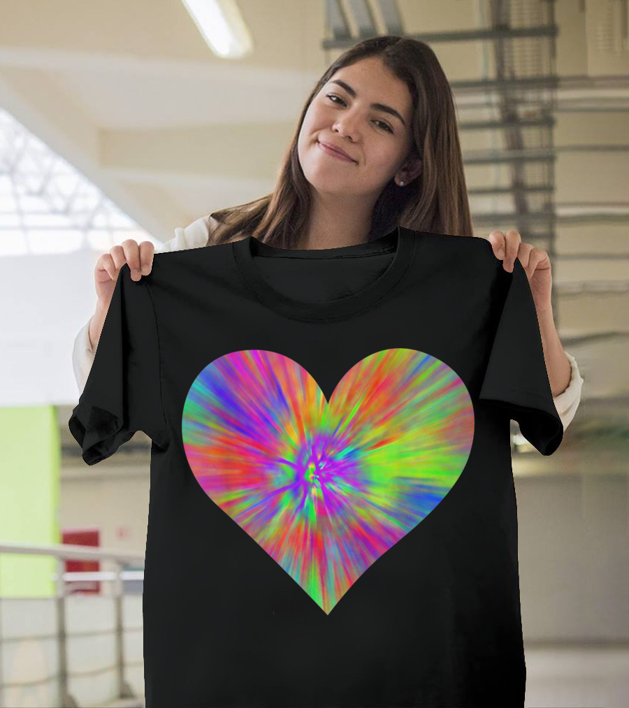 Tie Dye Rainbow Heart Peace Colorful Cute Sign T-Shirt