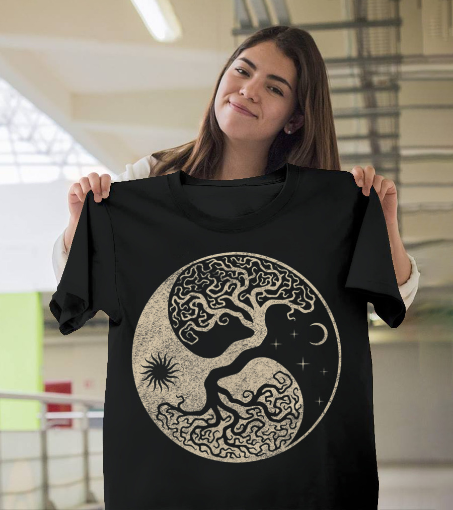 Viking Odin Wotan Norse Mythology Warrior Tree of Life Yin Yang Sun Moon Stars T-Shirt