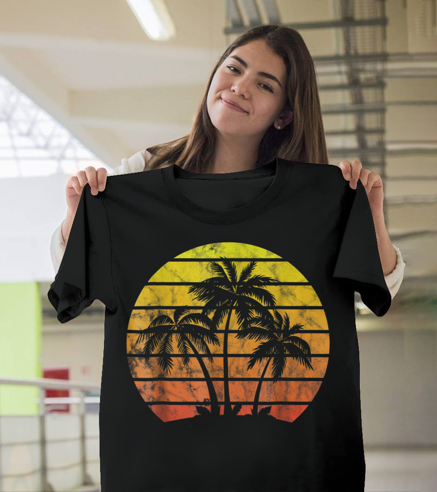 Vintage Sunset Tropical Beach Palm Trees T-Shirt