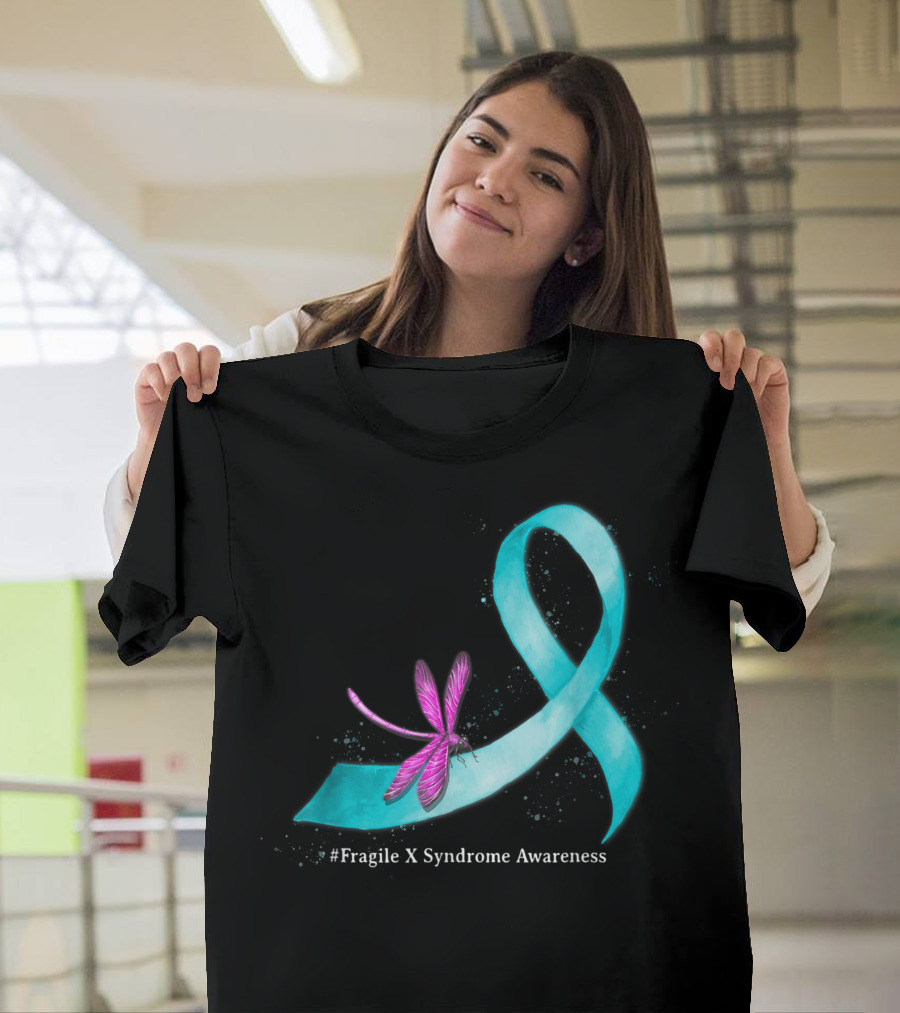 Hippie Dragonfly Teal Ribbon #Fragile X Syndrome Awareness T-Shirt