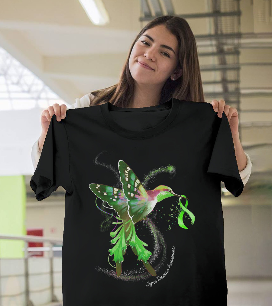 Hummingbird with Lime Green Ribbon for Lyme Disease Awareness T-Shirt