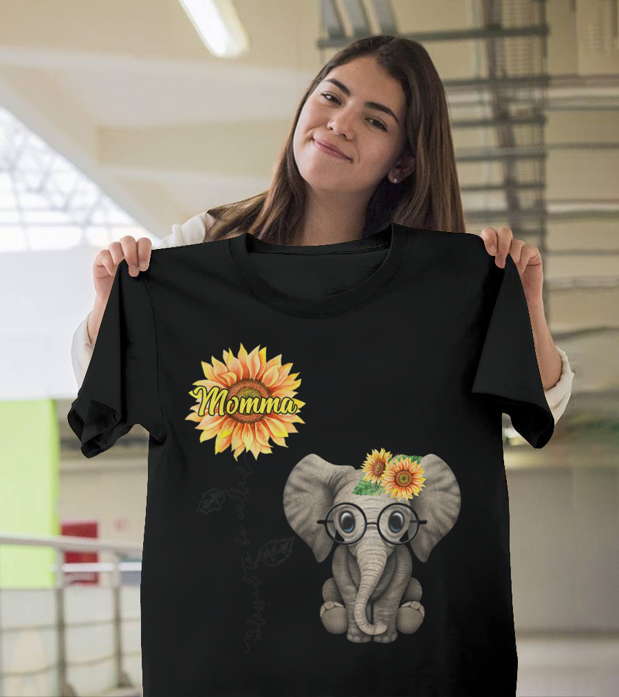 Blessed To Be Called Momma Sunflower Elephant T-Shirt