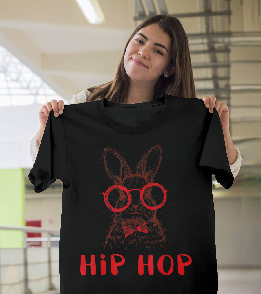 Hip Hop Easter Bunny Nerd Glasses Bowtie Rabbit T-Shirt