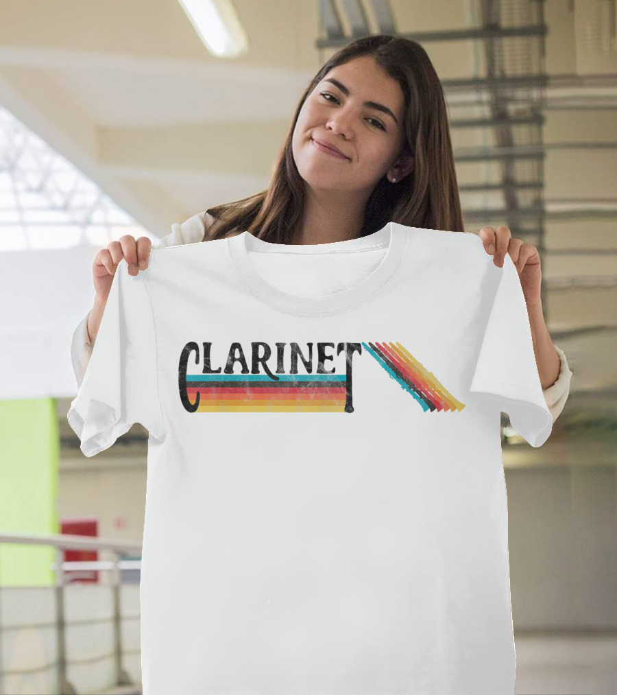 Retro 70s 80s Clarinet Marching Band Stripe Rainbow T-Shirt