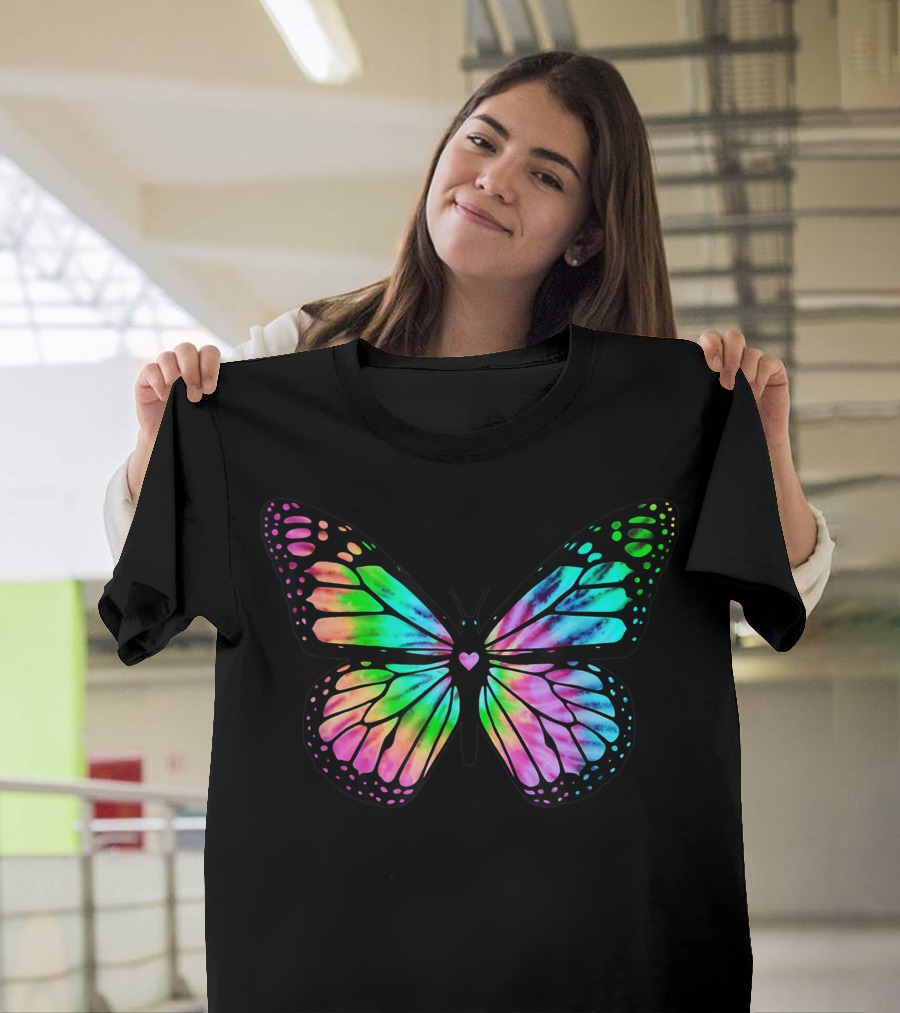 Tie Dye Heart Butterfly Colorful Wings T-Shirt