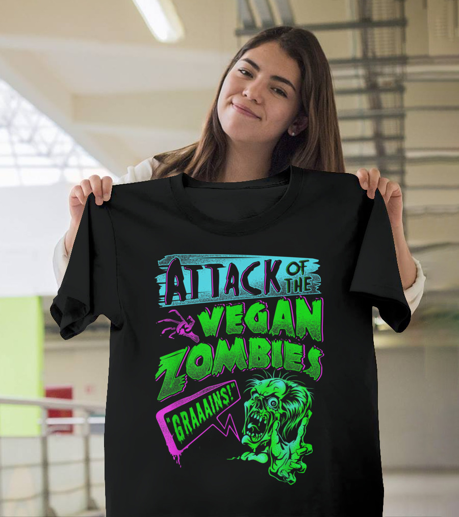 Attack Of The Vegan Zombies GRAAAINS Vegetarian Halloween T-Shirt