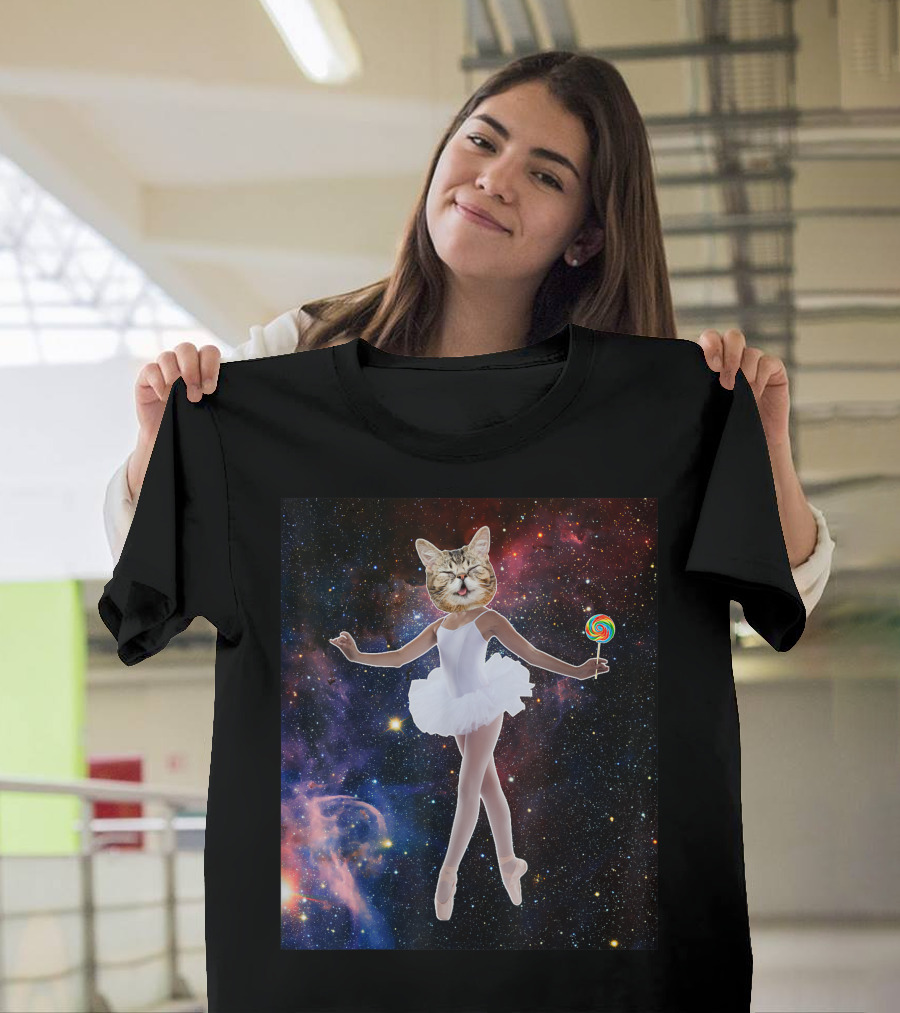 Ballet Cat Cute Space Dance Kitten Lollipop Galaxy T-Shirt