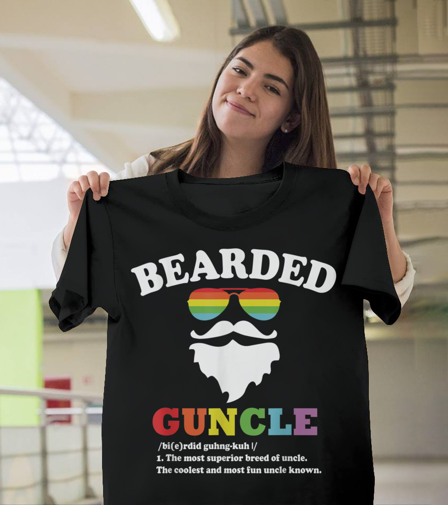 Bearded Guncle Rainbow Sunglasses Cool Fun Uncle Superior Breed T-Shirt