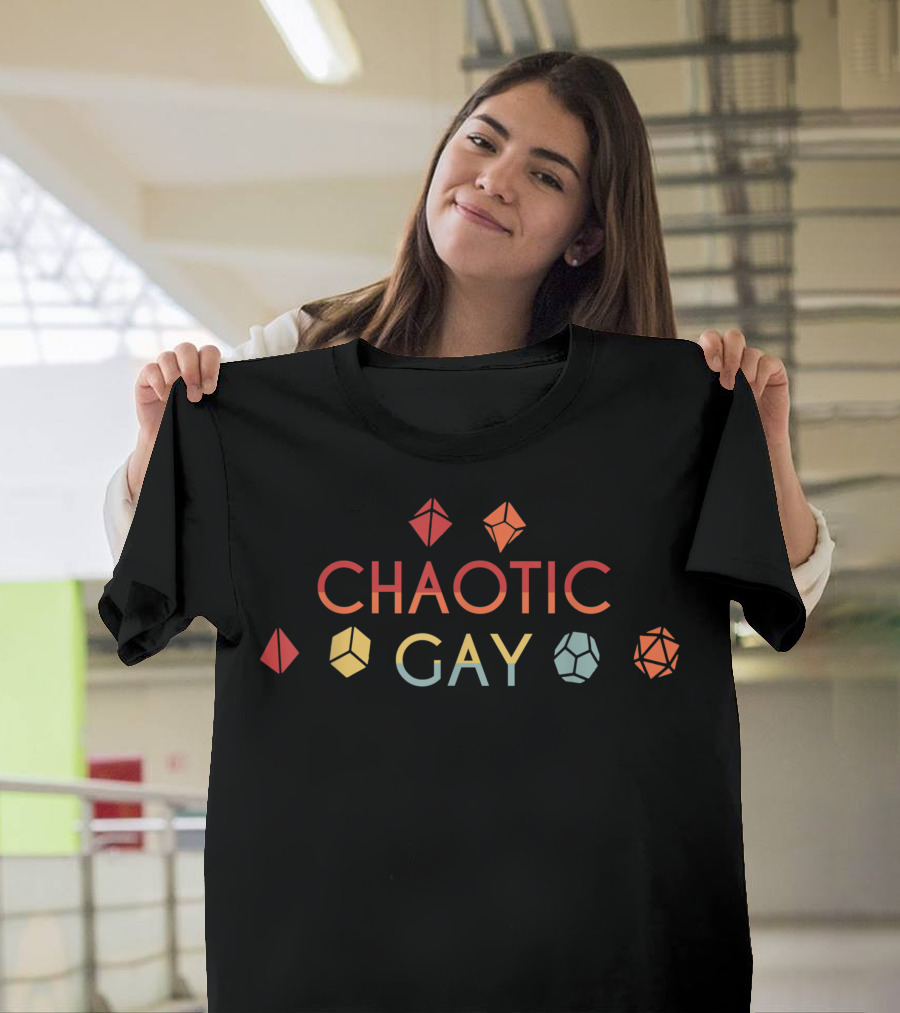 Chaotic Gay Dice Nerdy Tabletop Adventure D20 Alignment T-Shirt