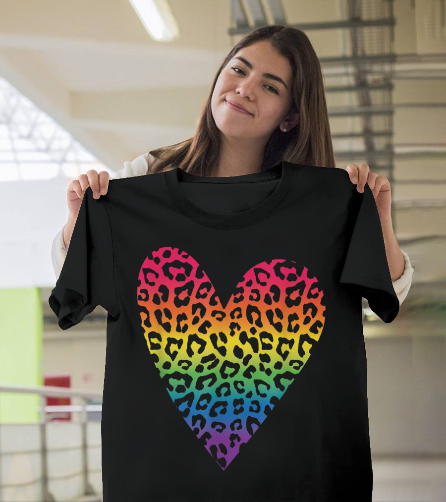 Cute Heart Leopard Gay Pride Rainbow T-Shirt