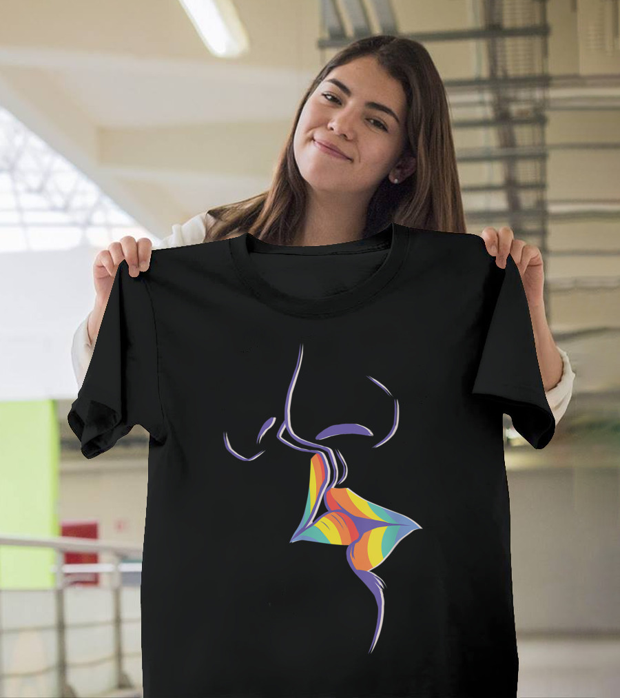Rainbow Kiss Lips Gay Pride Abstract T-Shirt