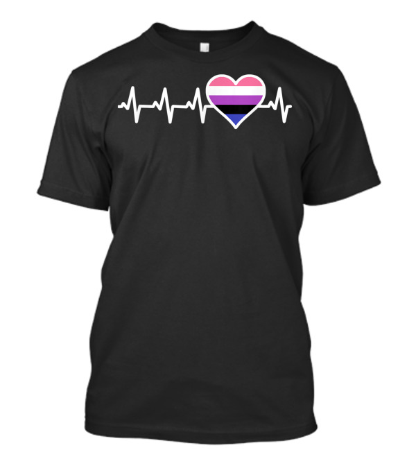 Genderfluid Nonbinary No Gender Fluid Heart With Heartbeat Lines T-Shirt