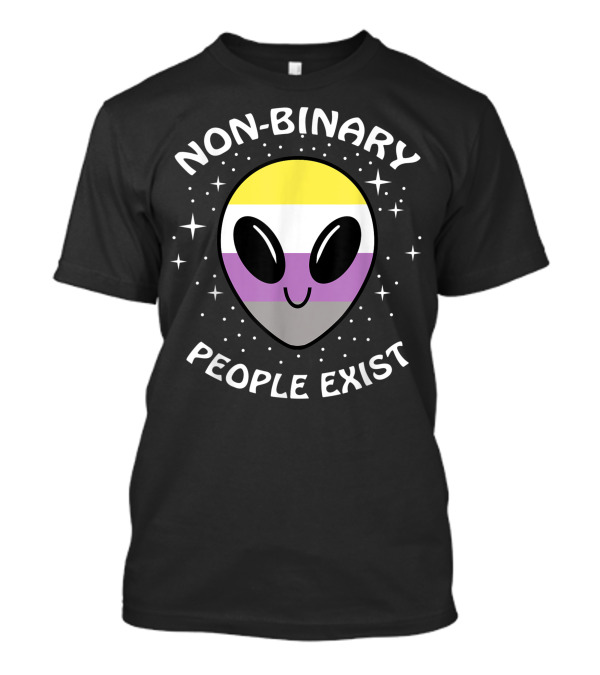 Non-Binary People Exist Nonbinary Pride Alien Face With Flag Colors T-Shirt